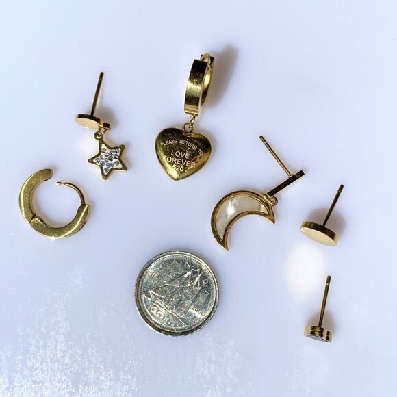 Gold Plated Stainless Steel Set of 6 Earrings - Picture 12 of 13